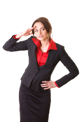 attractive businesswoman in red shirt and jacket, isolated on wh